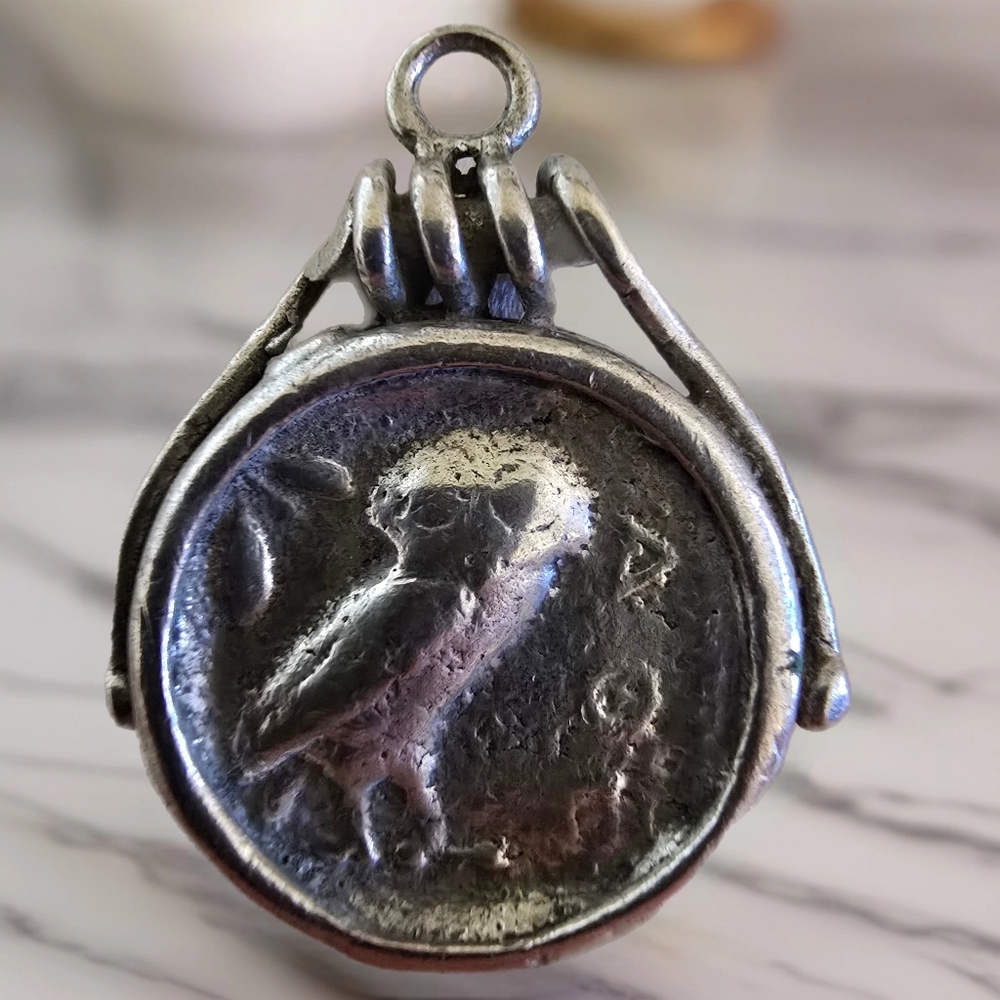 Rare Treasure Greek Icon Athena Antique Coin Sterling Silver Vintage Medallion - Picture 2 of 2